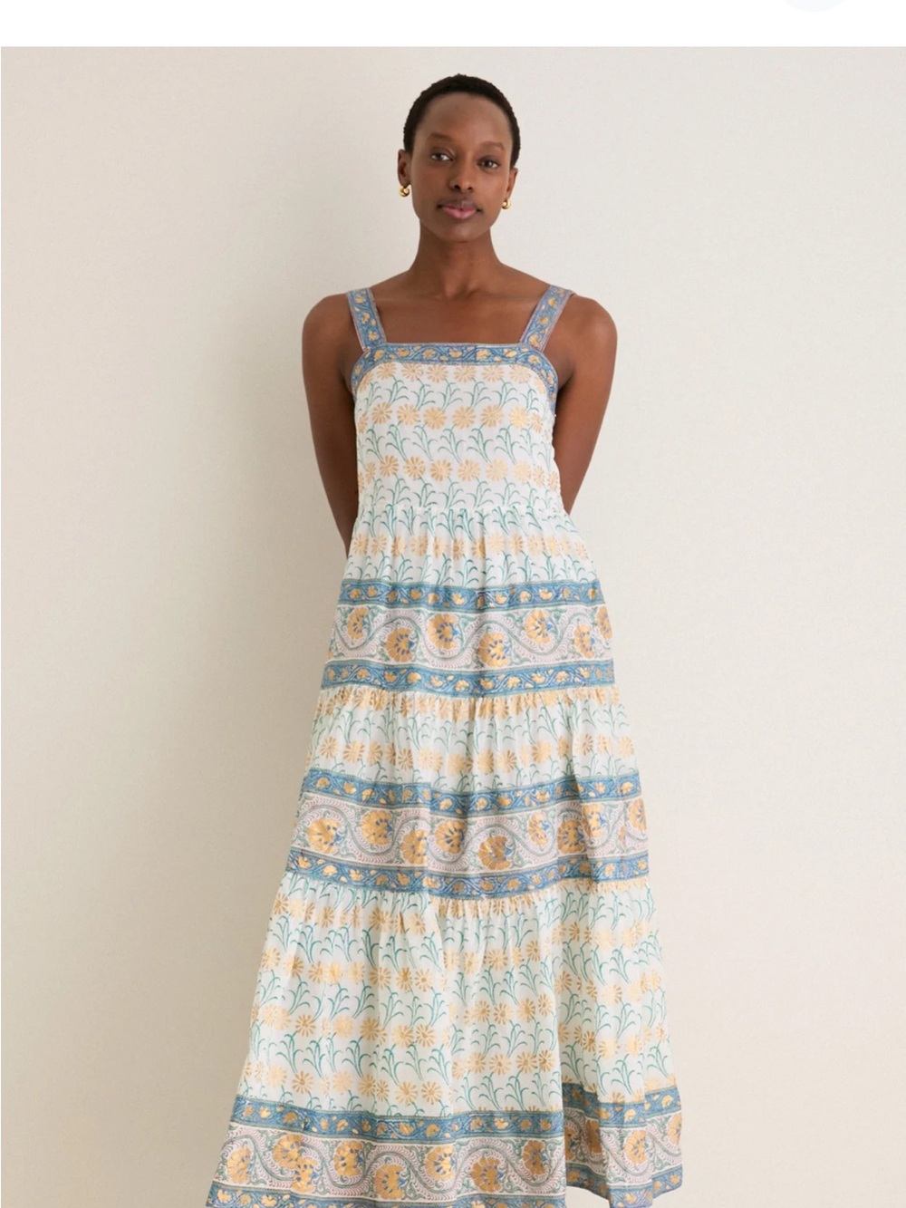NWT Oliphant Women's Blue & Cream Printed Maxi Dress